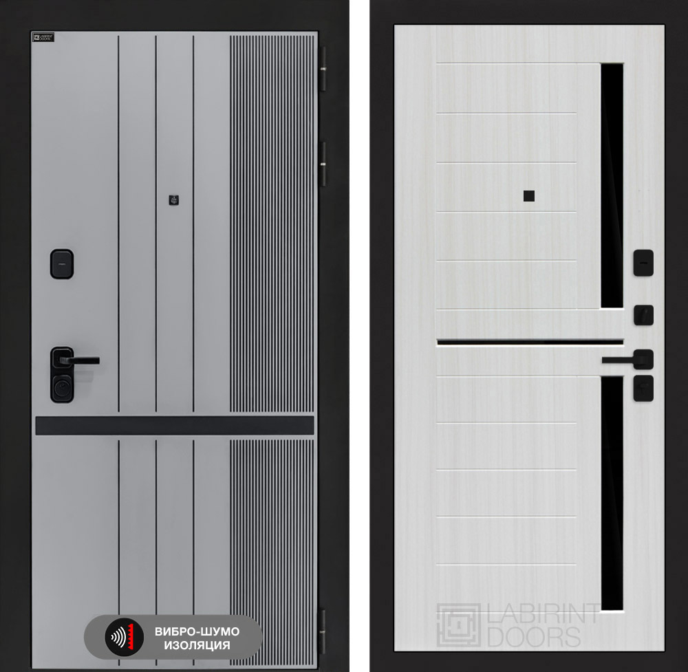 Входная дверь Лабиринт SKYLAB - 02 Сандал белый стекло черное