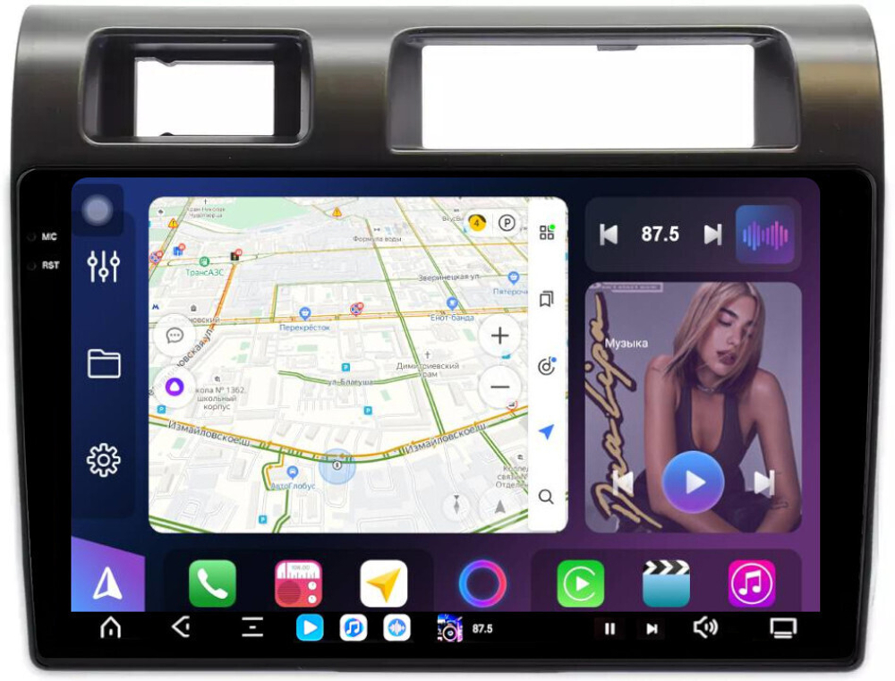 Магнитола для Toyota Land Cruiser 70 2007-2022 - FarCar GX9-9607 монитор 9.5" 2K QLED на Android 14, TS20, 6+128Гб, CarPlay, 4G SIM-слот