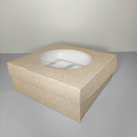 Коробка для капкейков с окном на 9 капкейков белая / крафт 25х25х10 см