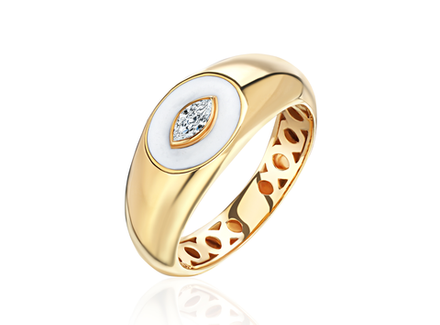 Кольцо из желтого золота с бриллиантом огранки «маркиз» и эмалью