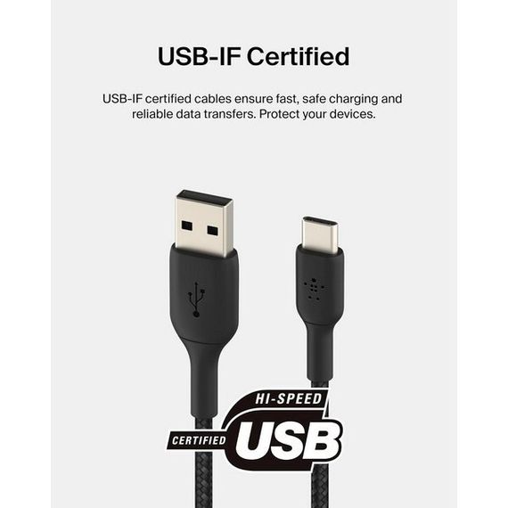 Кабель Belkin BoostCharge Braided USB-A - USB Type-C 2м (CAB002bt2MBK) Black