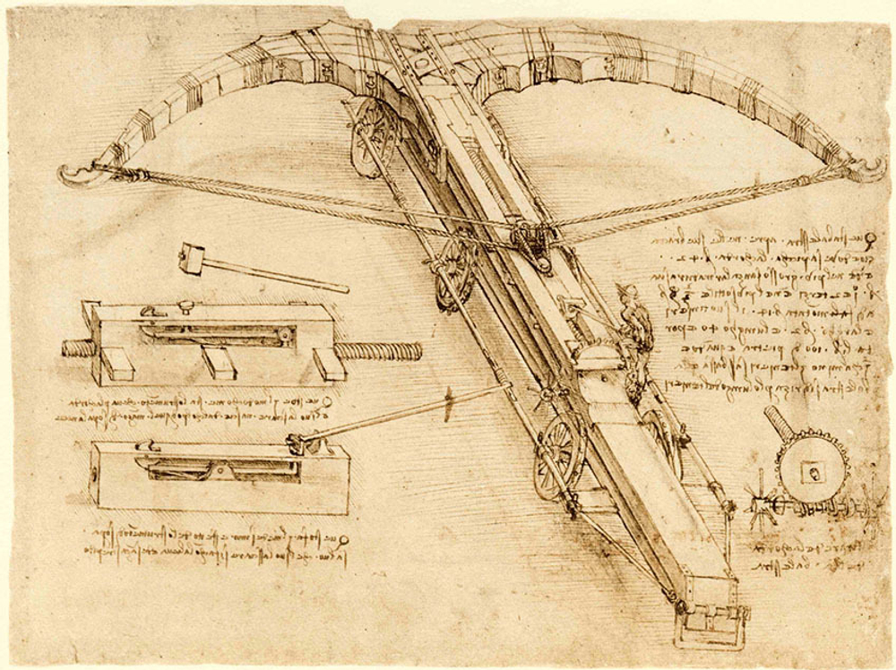 Рисунок арбалета, Леонардо да Винчи, картина (репродукция) Настене.рф