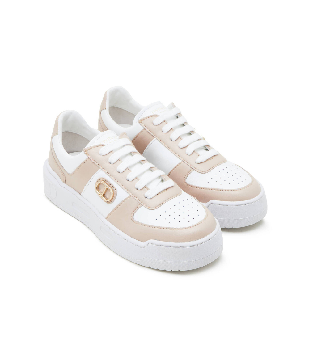 Кожаные кроссовки TWINSET - бежевый(241TCP030)