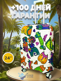 Чехол на чемодан 24", цвет белый/разноцветный, Коты