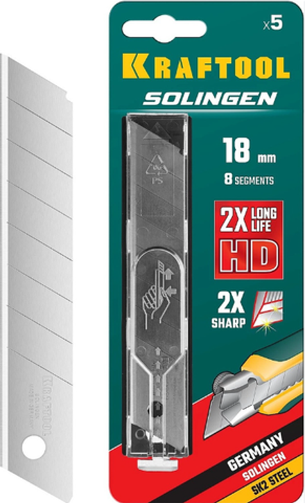 Лезвие сменные, "SOLINGEN" KRAFTOOL  сегментиров, многоур. закалка, 8 сегментов, 18мм. 5шт.