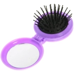 Расческа массажная складная с зеркалом, круглая, матовая, цвет микс, d-6,5см.