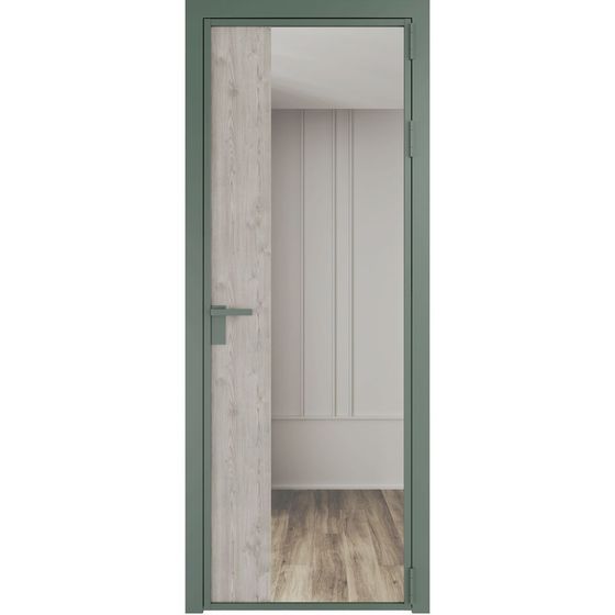 Алюминиевая дверь 7AG зелёный воск остеклённая со вставкой