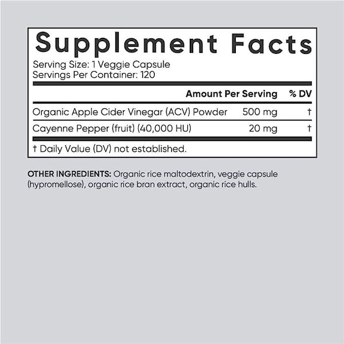 Яблочный уксус с кайенским перцем 500 мг, Apple Cider Vinegar 500 mg, Sports Research, 120 капсул 2