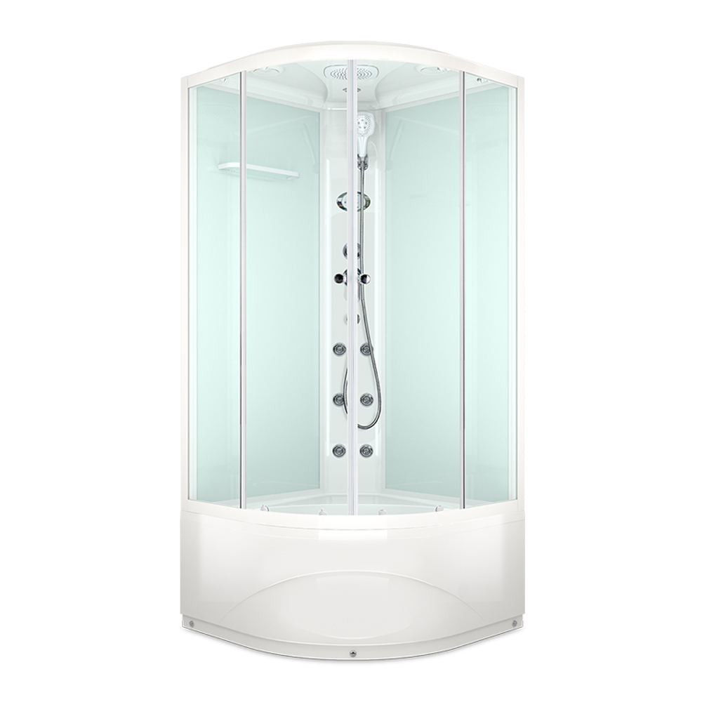 Душевая кабина MELODIA CLASSICA 90х90х218мм высокий поддон, белые стенки с крышей, прозр.стекло, бел.профиль,смесителем и аксессуарами, г/м MB01011