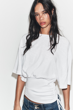 ZARA ТОП ИЗ ФЛАМЕ С ПОЯСОМ, БЕЛЫЙ