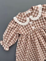 Платье из варёного хлопка в клетку виши, цвет бежевый