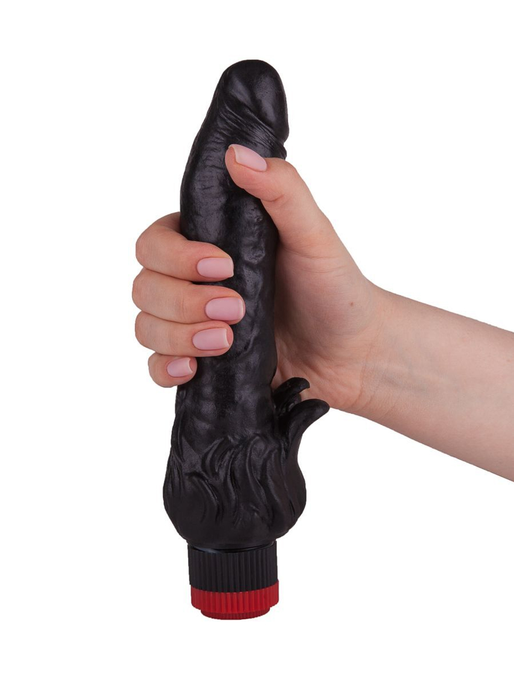 Чёрный вибратор с клиторальными лепестками - 18,5 см. (Цвет: черный)