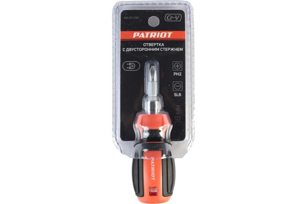 Отвертка Patriot с двусторонним стержнем, CR-V, PH2-SL6 x 38, 0.04 кг