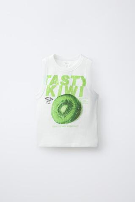 ZARA ТОП В РУБЧИК С ПРИНТОМ «ФРУКТЫ», БЕЛЫЙ