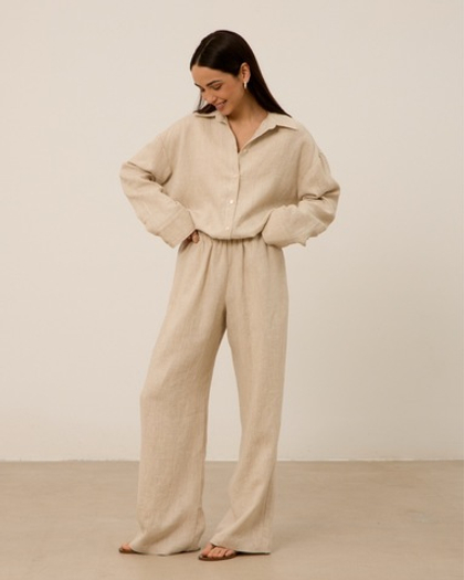 Брюки из 100% льна, бежевые