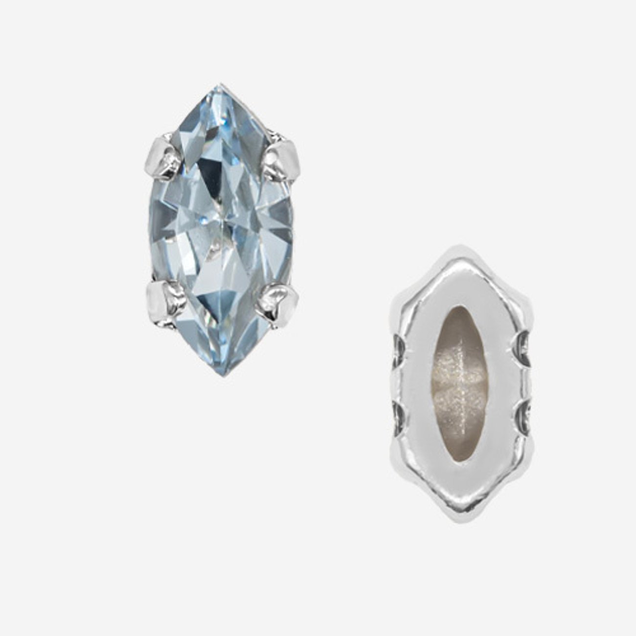 Кристалл Маркиз (Marquise Fancy Stone) в цапах, оттенок "Светлый Сапфир"/"Light Sapphire", 8*4мм, родирование