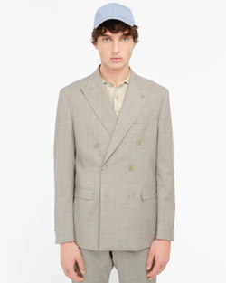 Мужской двубортный костюм (серо-бежевый) Б77
