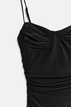 ZARA ПЛАТЬЕ МИДИ СО СБОРКАМИ НА БРЕТЕЛЯХ, ЧЕРНЫЙ
