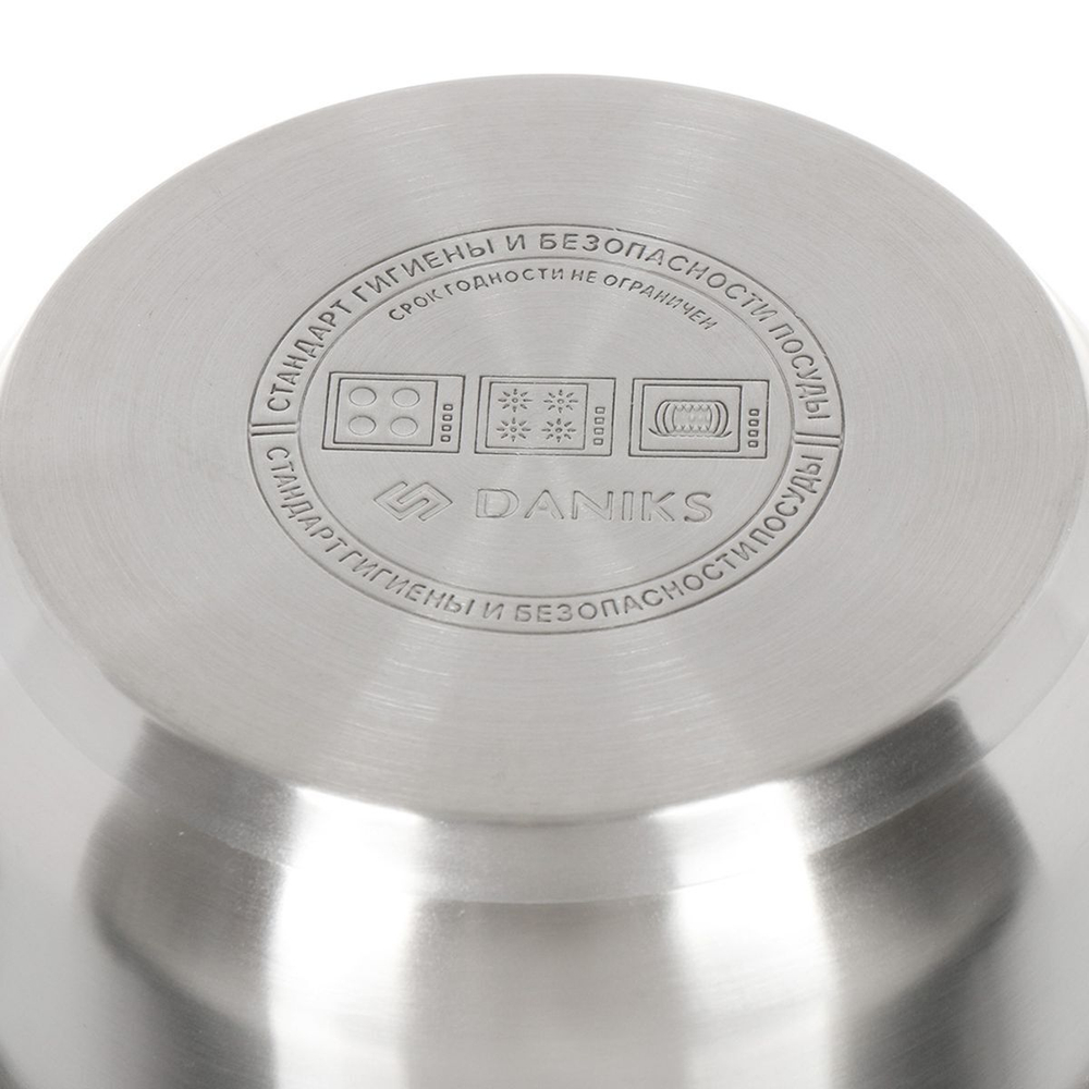 Кастрюля нерж, 4.8 л, с крыш, крышка стекло, Daniks, Savory, SD-A95-24, серебр, индукц