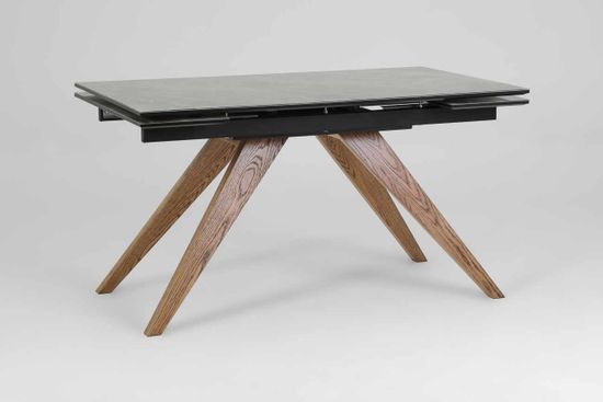 Стол Орландо (дуб/нога светлый дуб с черной патиной/столешница стекло Карелия)