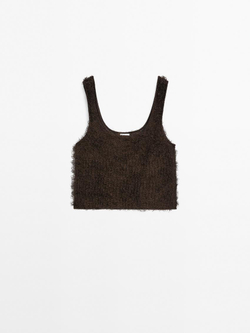 Massimo Dutti Топ из пряжи букле, шоколадно-коричневый