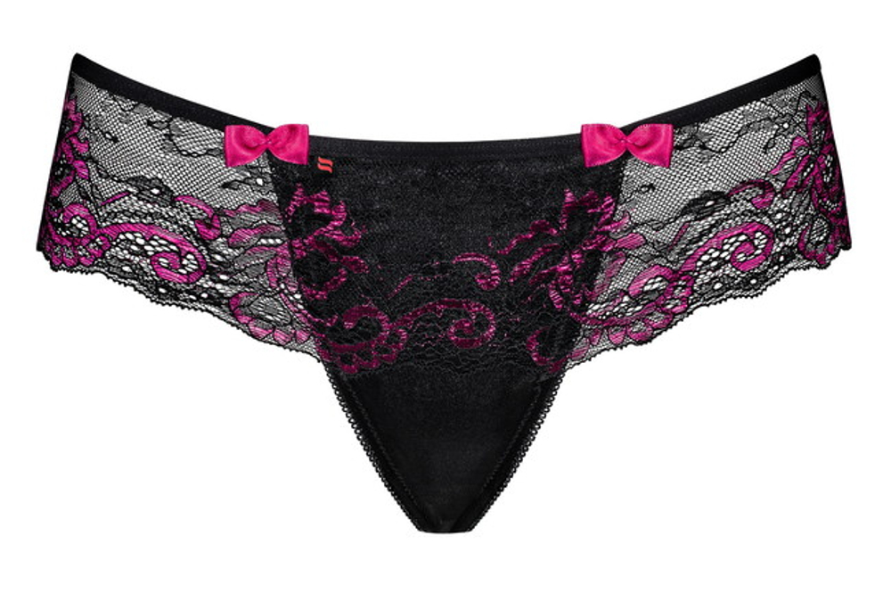 Чёрно-малиновые трусики с кружевом Amarone Thong SM (42-44) (Цвет: черный, малиновый)
