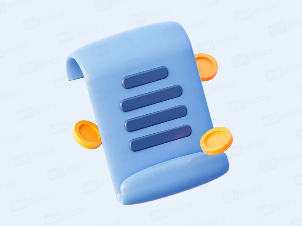 3D-иконка чеклиста с монетами в голубых и золотых тонах — банки, инвестиции, контроль бюджета, отчётность.