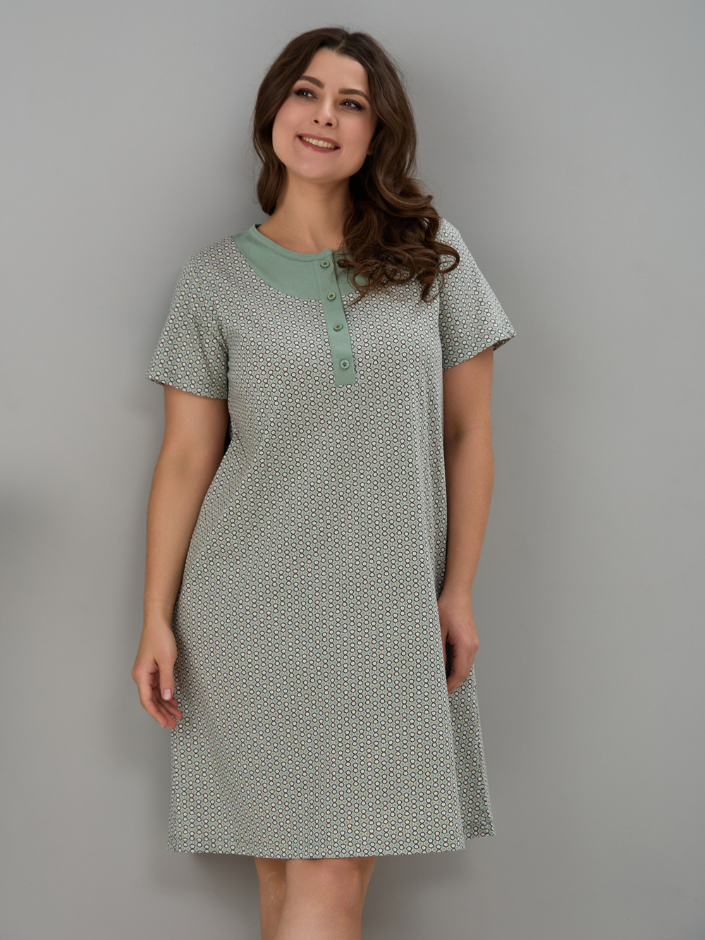 Ночная сорочка С-018/шалфей-экрюгорошки