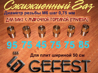 Жиклеры для баллонного (сжиженного) газа для газовой плиты Гефест ПГ 5100-02 0082 после 15.07.2014 г.