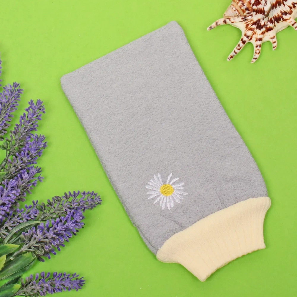 Мочалка - варежка массажная «Premium - RIKOTTO», цвет серый, 24,5*15,5см (ZIPпакет)