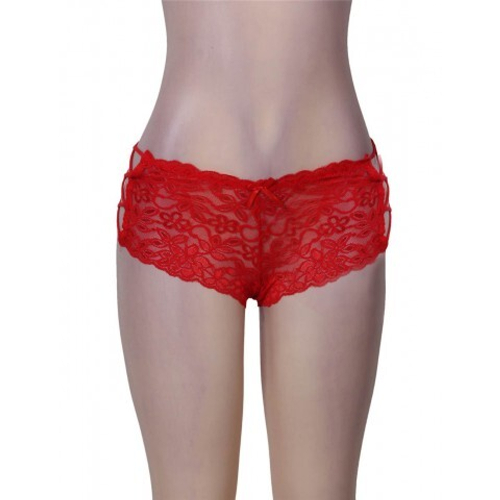 Кружевные трусики с шнуровкой на высокой посадке красные (XL-2XL)