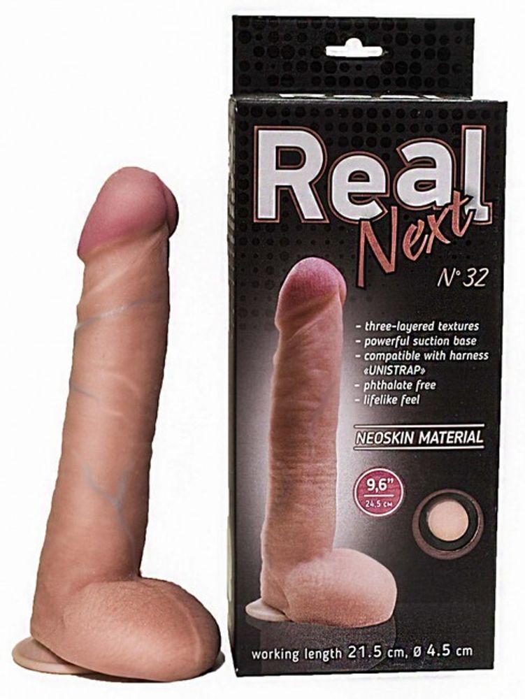 Длинный реалистик на присоске Real Next 9,6&#39;&#39;№32 , вторая кожа (24,5 см , телесный ) (Цвет: телесный)