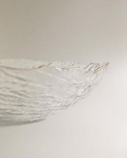 ZARA HOME СТЕКЛЯННАЯ САЛАТНИЦА С ЗОЛОТОЙ КАЙМОЙ, ПРОЗРАЧНЫЙ
