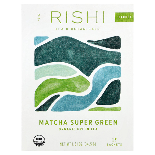 Rishi Tea, органический зеленый чай, суперзеленый чай матча, 15 пакетиков, 34,5 г (1,21 унции)