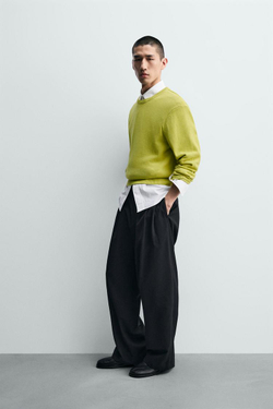 ZARA ЛЕГКИЙ ХЛОПКОВЫЙ СВИТЕР, ЛАЙМОВЫЙ