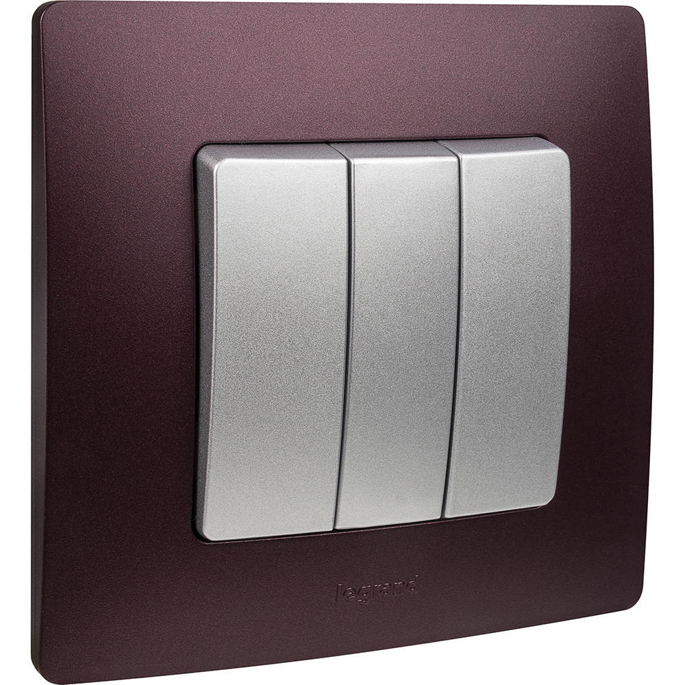 Выключатель трёхклавишный 10А 250В алюминий ETIKA Legrand