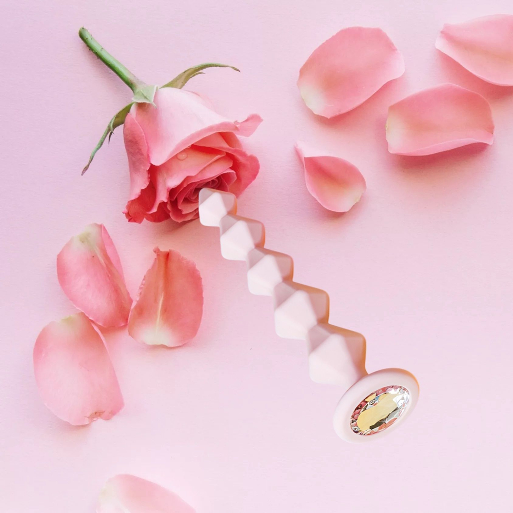 Розовая анальная цепочка с кристаллом Buddy - 17,7см