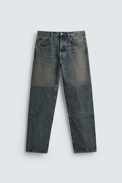 ZARA ДЖИНСЫ STRAIGHT FIT СО ШВАМИ, СИНИЙ