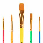 Кисти СИНТЕТИКА набор 5 шт. (круглая 3, плоская 2, 6, 14, овальная 1), блистер, ЮНЛАНДИЯ, 201069