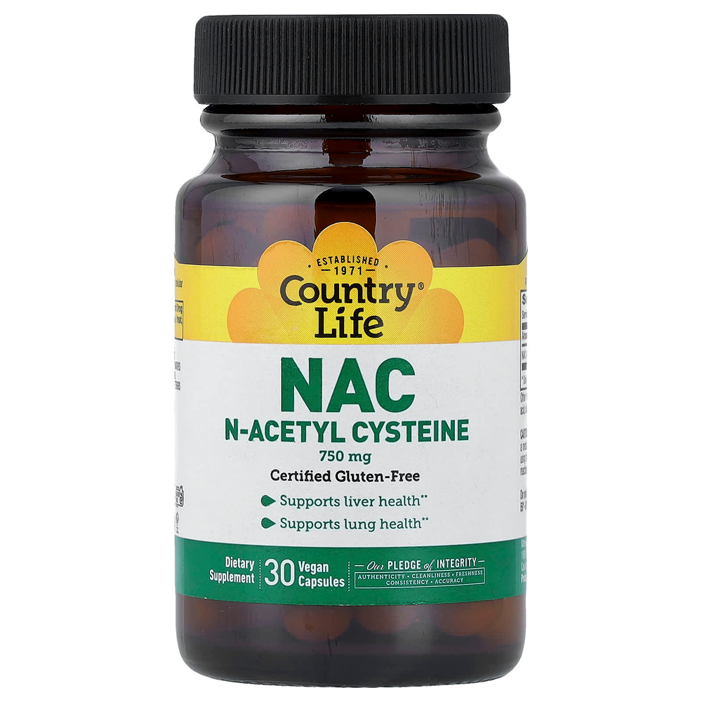 Country Life, NAC, 750 мг, 30 веганских капсул