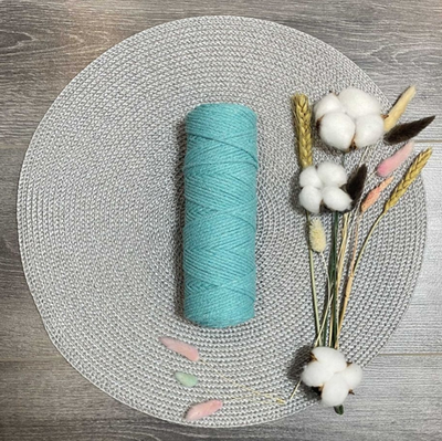 Шнур хлопковый без сердечника, d 4 мм, мятный