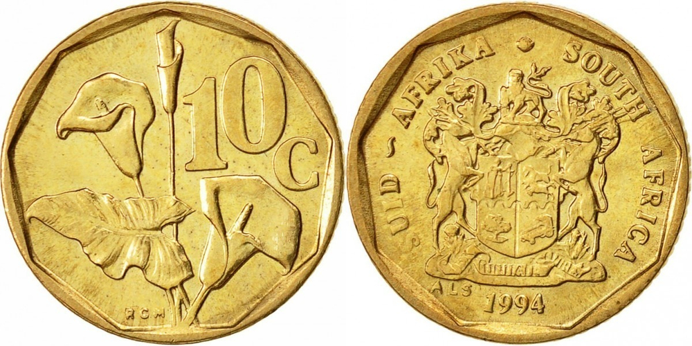 ЮАР 10 центов, 1990-1995 SOUTH AFRICA SUID-AFRIKA XF