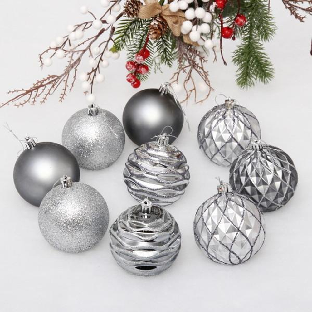Набор шаров "Diamond shine" 8 см 9предм. графит/серебро