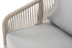 "Канны" диван 2-местный плетеный из роупа, каркас алюминий светло-серый (RAL7035) шагрень, роуп серый меланж круглый, ткань серая 017