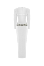 Платье макси из крепа с отделкой из кристаллов и открытой спиной