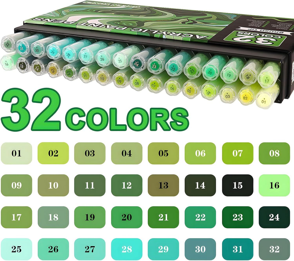 NICETY акриловые маркеры 1-5 мм, 32 шт, Green