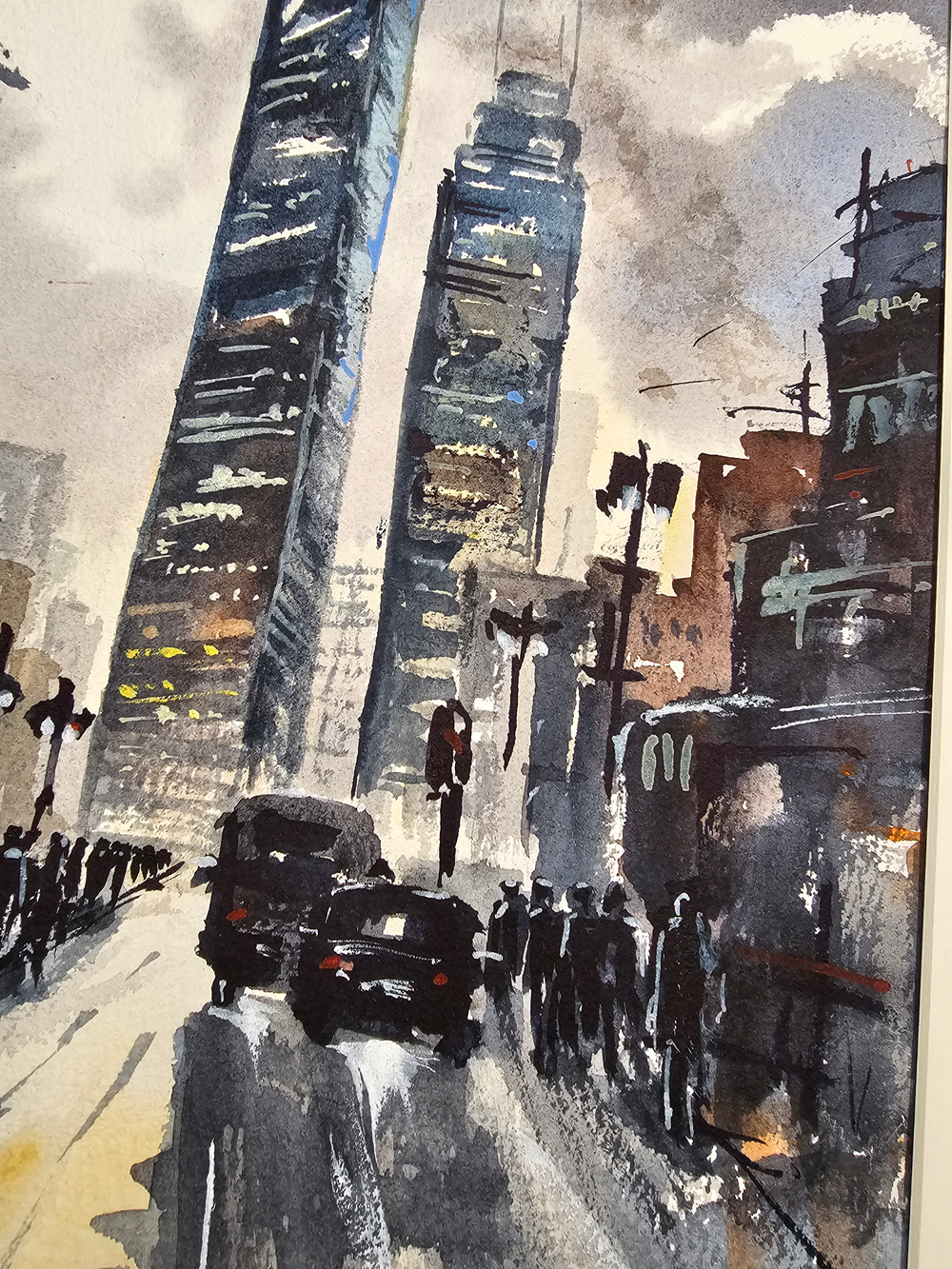 Картина авторская акварельная в паспарту 30х40 см на стену для интерьера "Урбанистический пейзаж"