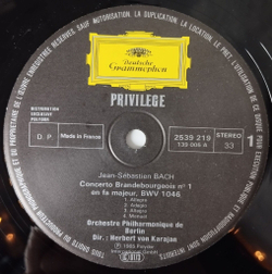 Винтажная виниловая пластинка LP H.V. Karajan Караян, J.S. Bach Бах 6 Concertos Brandebourgeois 6 Бранденбургских Концертов (France 1974)