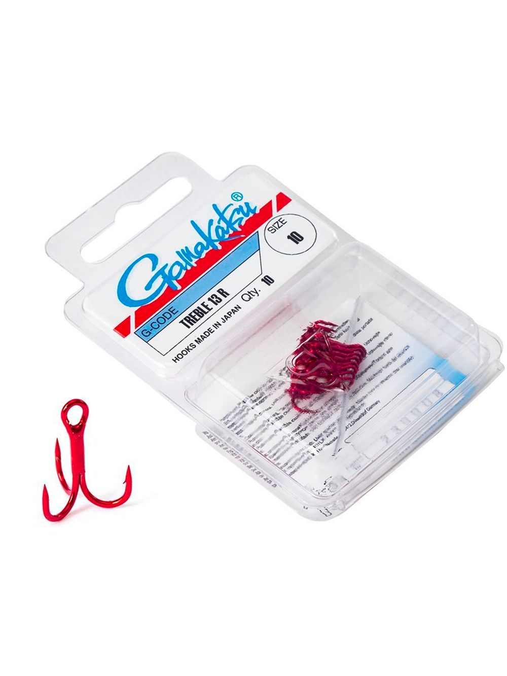 Крючки-тройники Gamakatsu 13R TREBLE HOOKS RED размер 10 (упк.10шт.)