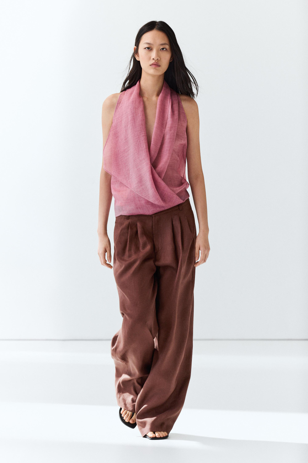 Massimo Dutti Топ с запахом и драпировкой, розовый
